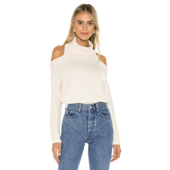 Lovers + Friends Sweaters - LOVERS + FRIENDS Ansia Cream Cut-Out Shoulder Turtleneck Sweater